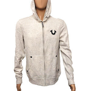 True Religion Brand Jeans Gray & Black Buddha Zip Up Hoodie Sweatshirt Sz S NWOT